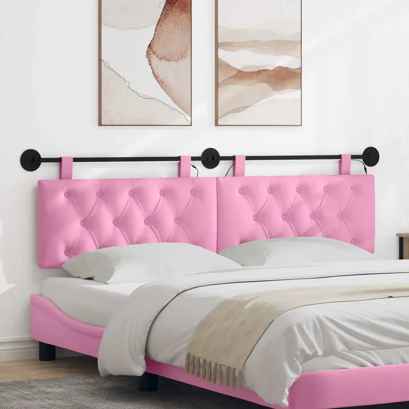 Vidaxl hangend hoofdbord met led-verlichting roze stof