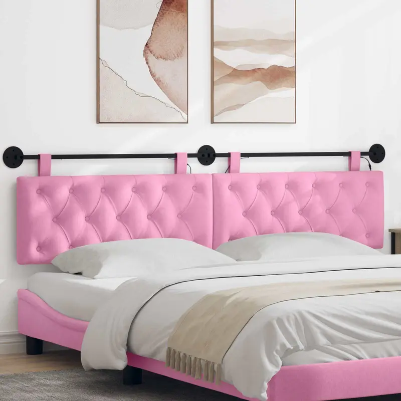 Vidaxl hangend hoofdbord met led-verlichting roze stof
