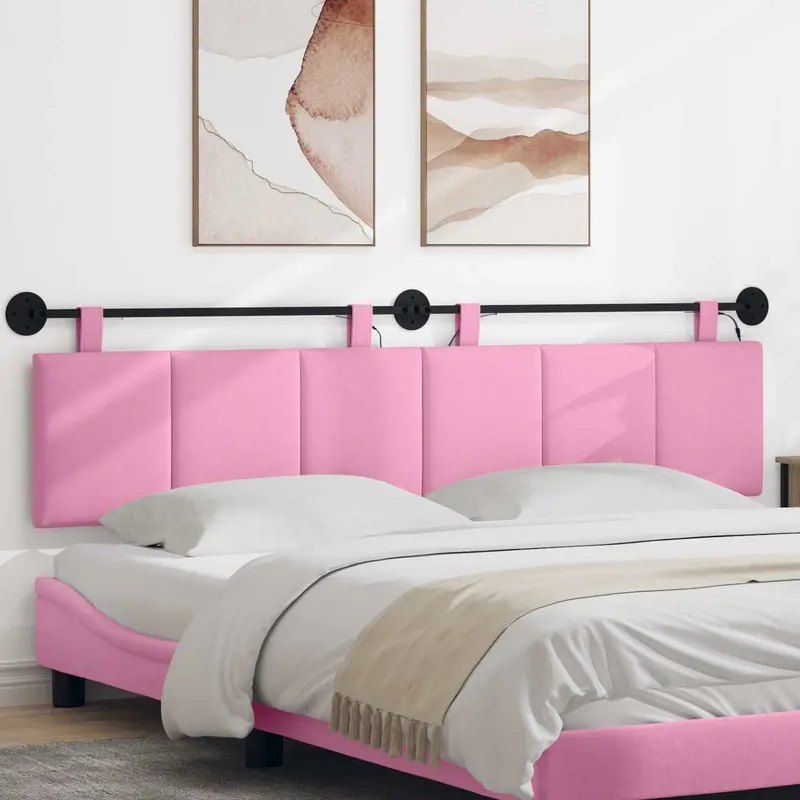 Vidaxl hangend hoofdbord met led-verlichting roze stof