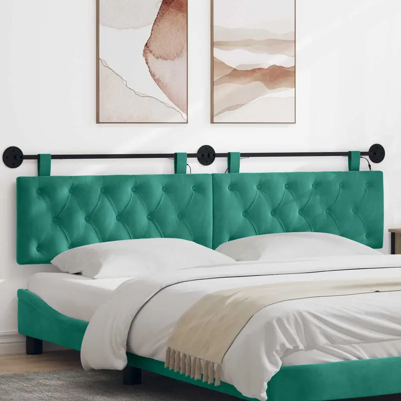 Vidaxl hangend hoofdbord met led-verlichting turquoise fluweel