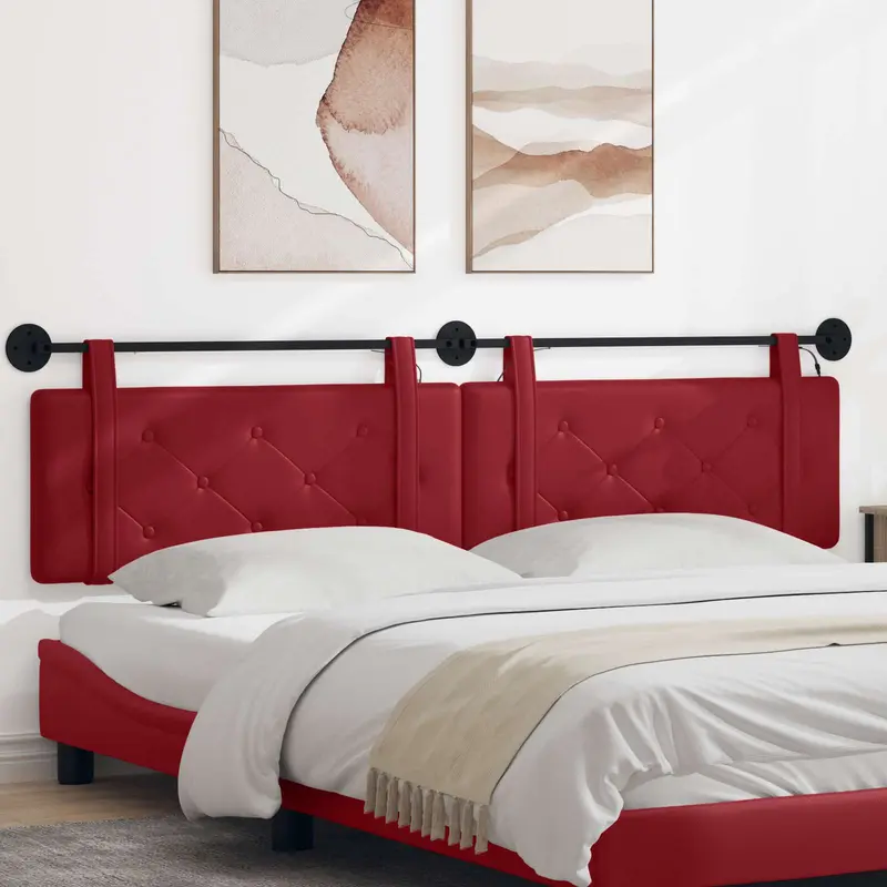 Vidaxl hangend hoofdbord met led-verlichting wijnrood kunstleer