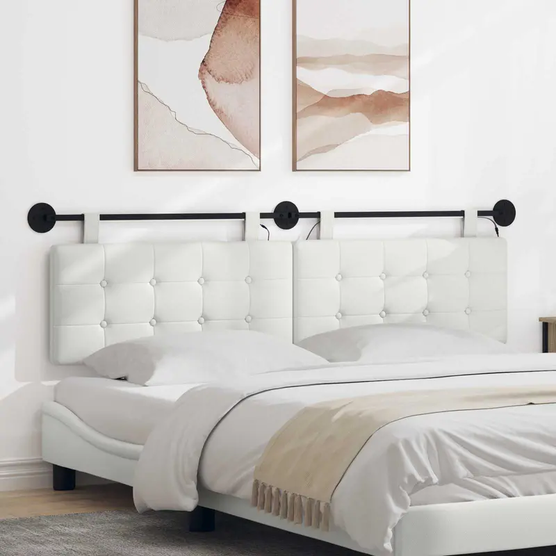 Vidaxl hangend hoofdbord met led-verlichting wit kunstleer