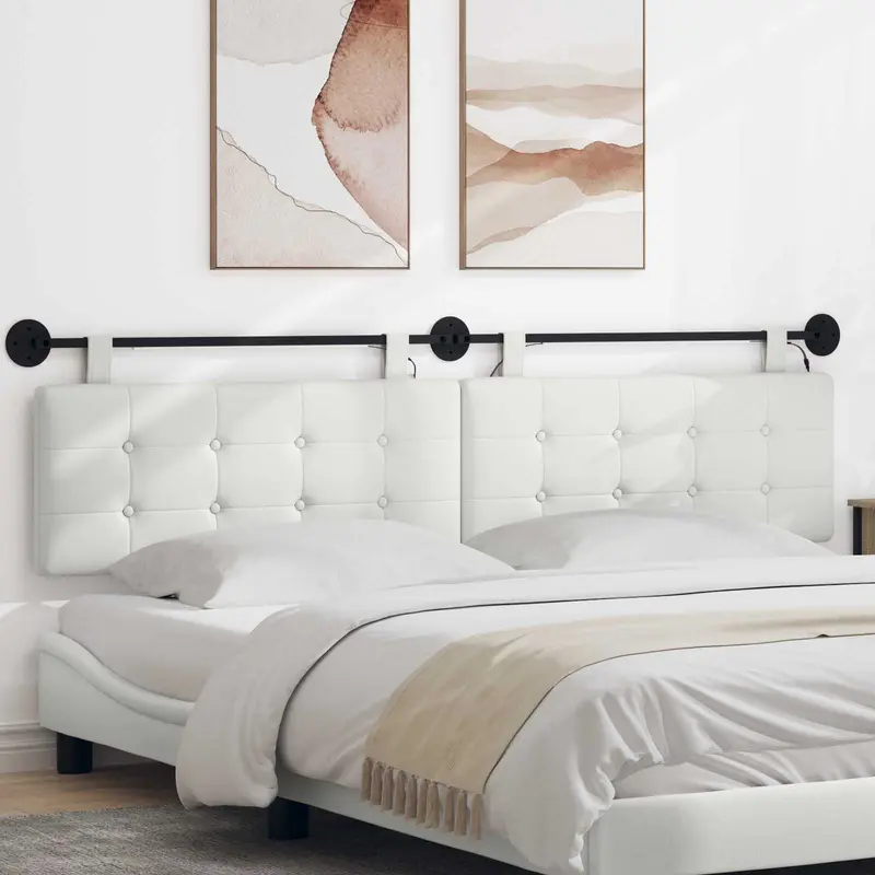 Vidaxl hangend hoofdbord met led-verlichting wit kunstleer