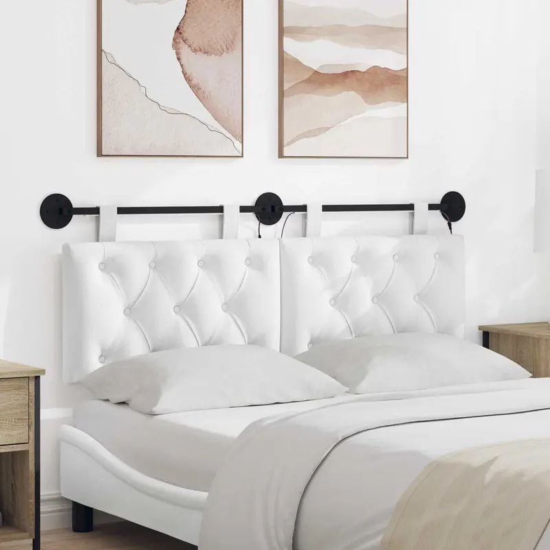 Vidaxl hangend hoofdbord met led-verlichting wit stof