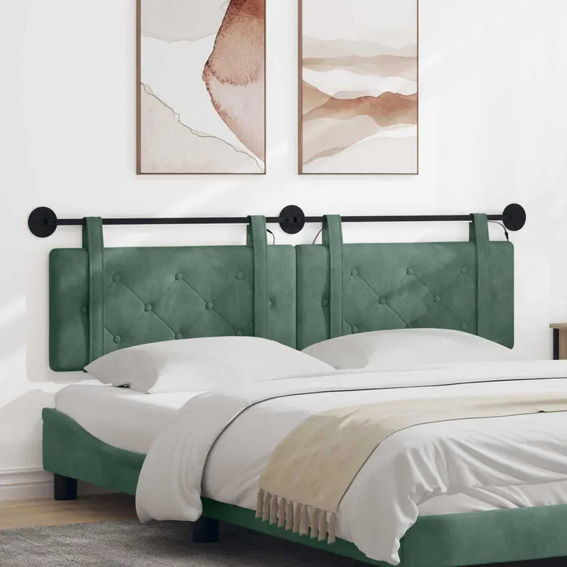 Vidaxl hangend hoofdbord met led-verlichting zeegroen fluweel
