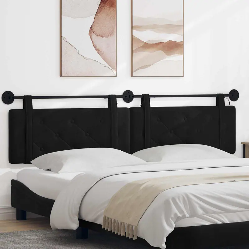 Vidaxl hangend hoofdbord met led-verlichting zwart fluweel