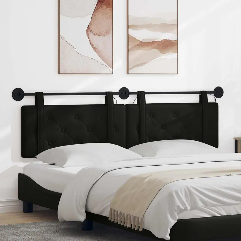Vidaxl hangend hoofdbord met led-verlichting zwart kunstleer
