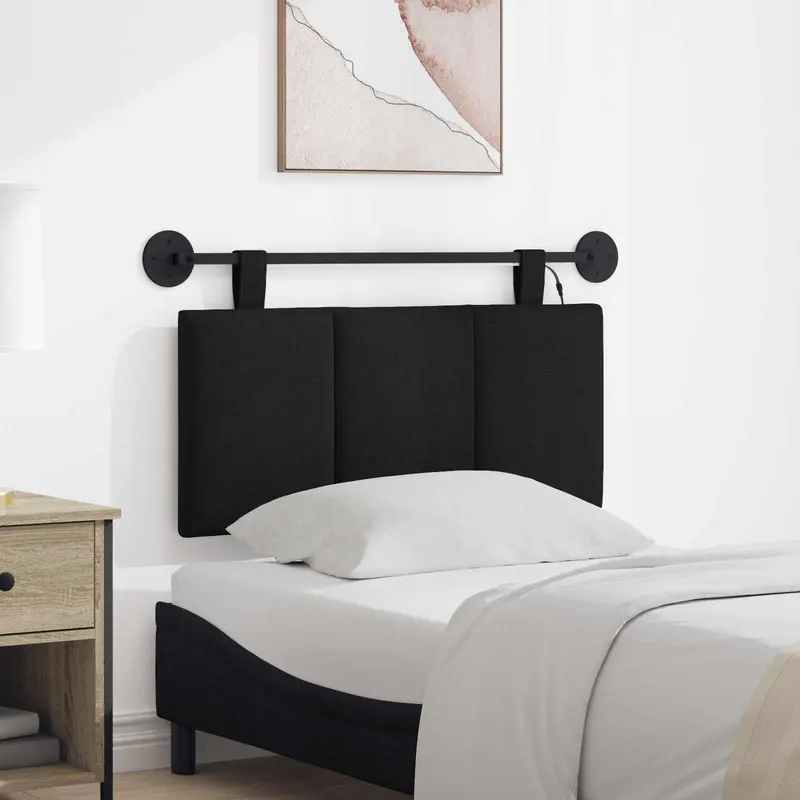 Vidaxl hangend hoofdbord met led-verlichting zwart stof