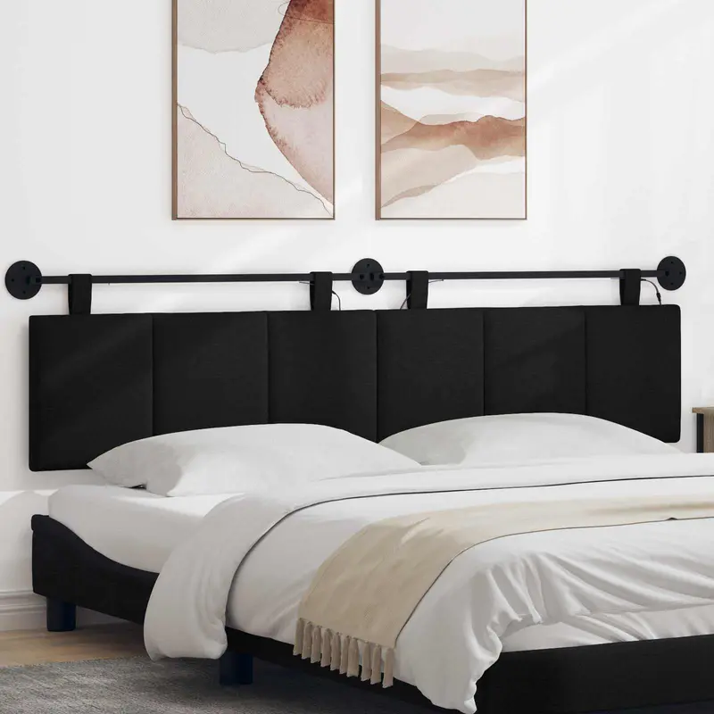 Vidaxl hangend hoofdbord met led-verlichting zwart stof