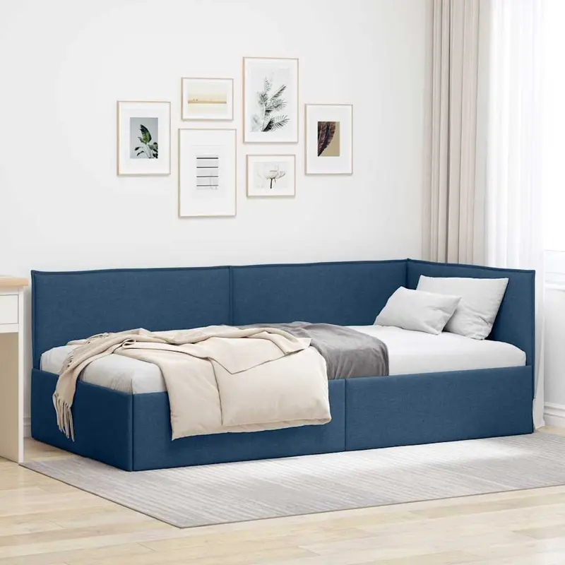 Vidaxl hoekbedframe blauw 90 x 200 cm stof