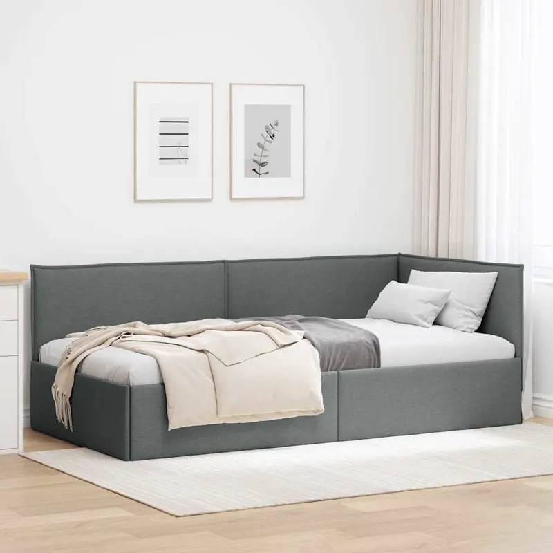 Vidaxl hoekbedframe donkergrijs 90 x 190 cm stof