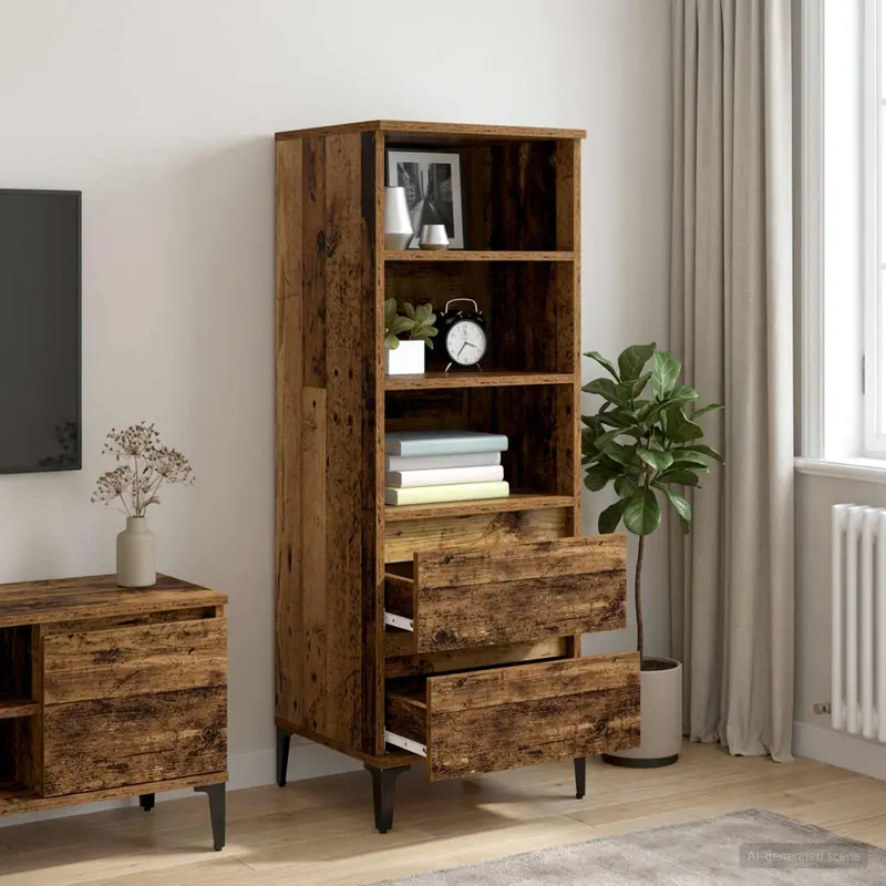 Vidaxl hoge kast oud hout 40 x 36 x 110 cm bewerkt hout