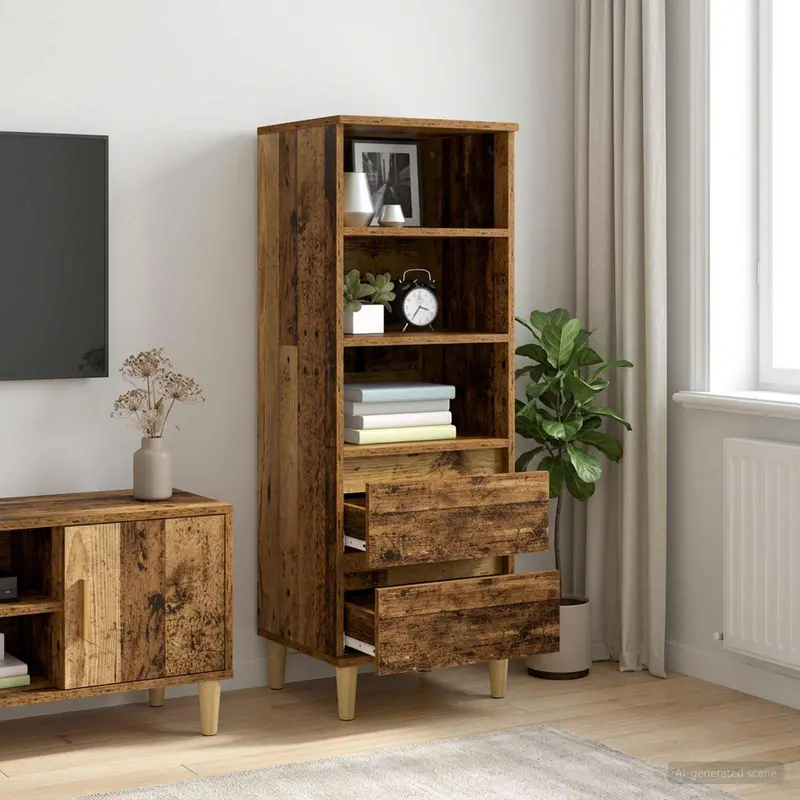 Vidaxl hoge kast oud hout 40 x 36 x 110 cm bewerkt hout