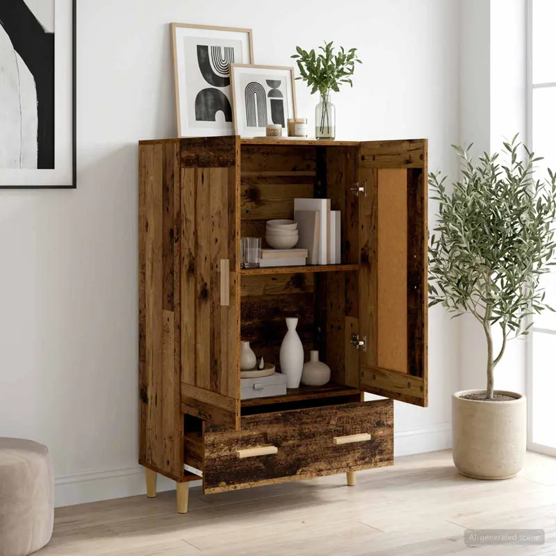 Vidaxl hoge kast oud hout 70 x 31 x 115 cm bewerkt hout