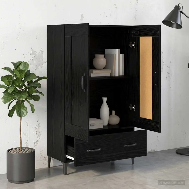 Vidaxl hoge kast zwart eiken 70 x 31 x 115 cm bewerkt hout