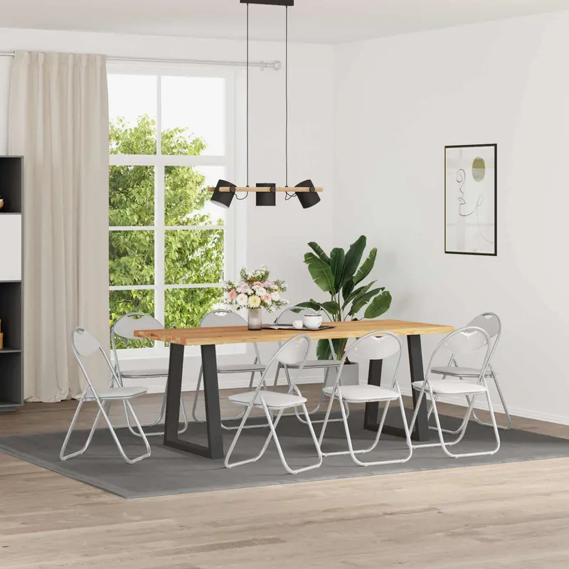 Vidaxl inklapbare stoel 8 st nep leer wit en grijs 48 x 43,5 x 81 cm