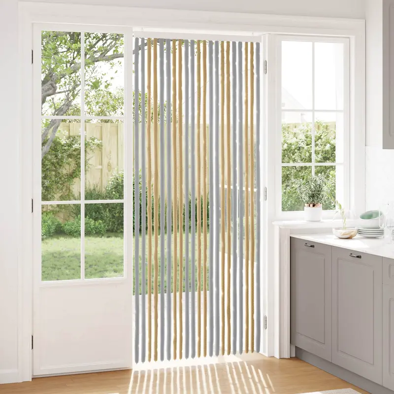 Vidaxl insecten gordijn chenille grijs en beige 90 x 220 cm 100% pp