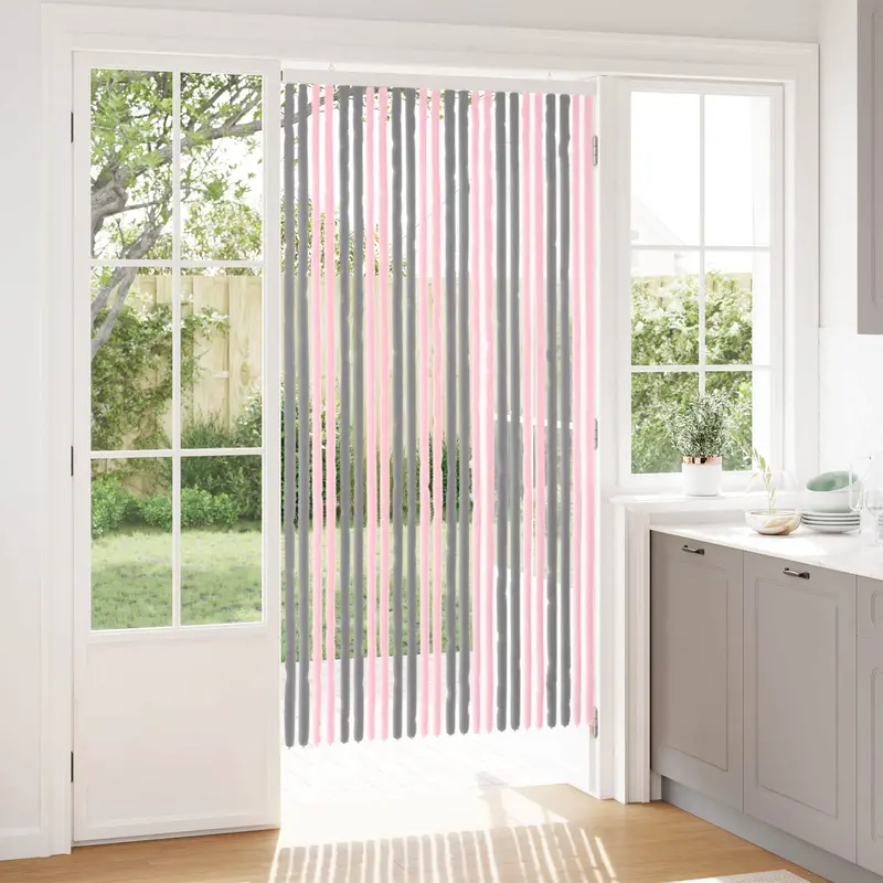 Vidaxl insecten gordijn chenille zilvergrijs en roze 100 x 200 cm