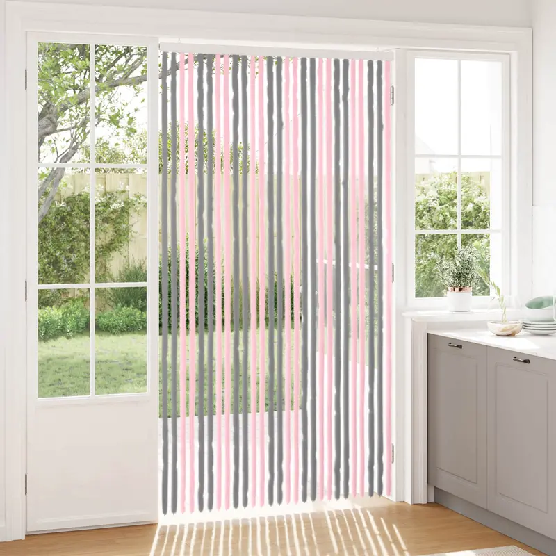 Vidaxl insecten gordijn chenille zilvergrijs en roze 118 x 220 cm