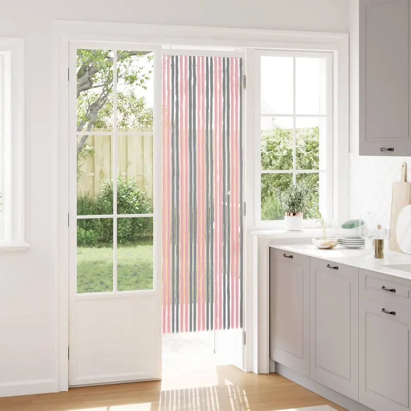 Vidaxl insecten gordijn chenille zilvergrijs en roze 56 x 185 cm