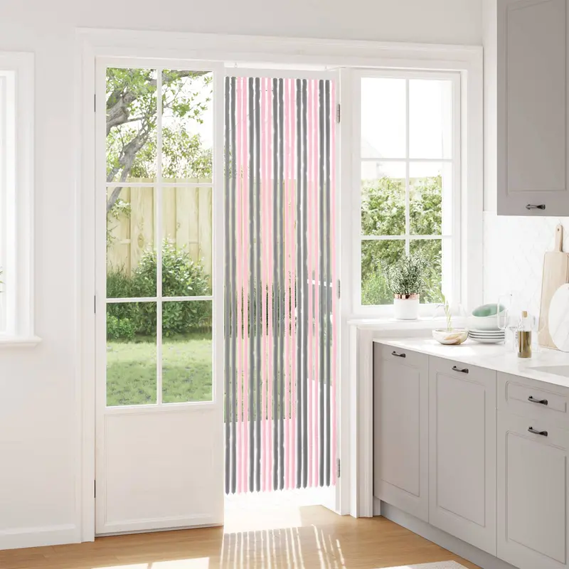 Vidaxl insecten gordijn chenille zilvergrijs en roze 56 x 200 cm