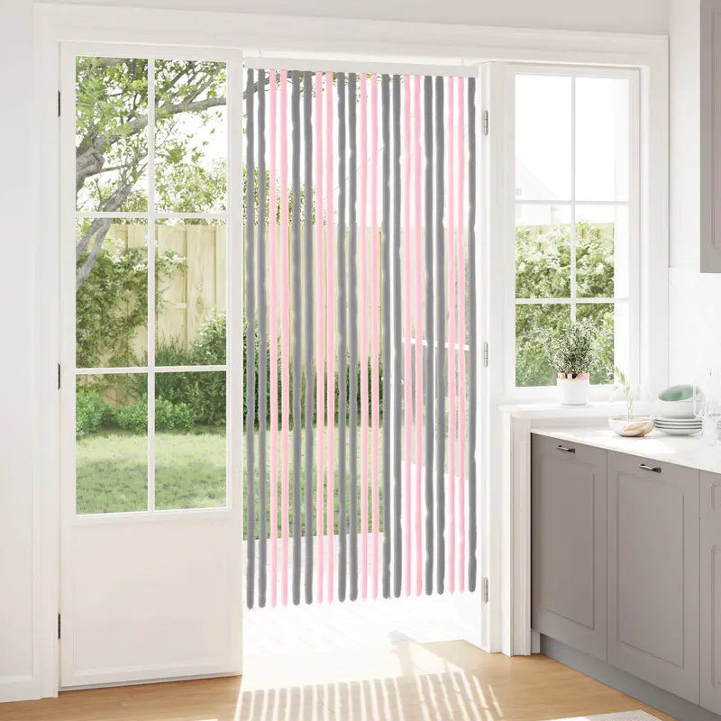 Vidaxl insecten gordijn chenille zilvergrijs en roze 90 x 200 cm