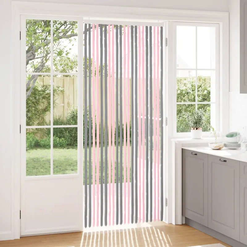 Vidaxl insecten gordijn chenille zilvergrijs en roze 90 x 220 cm