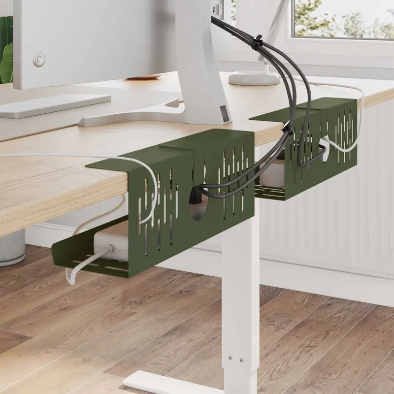 Vidaxl kabelgoot voor onder bureau 2 st olijfgroen 35 x 12 x 13 cm