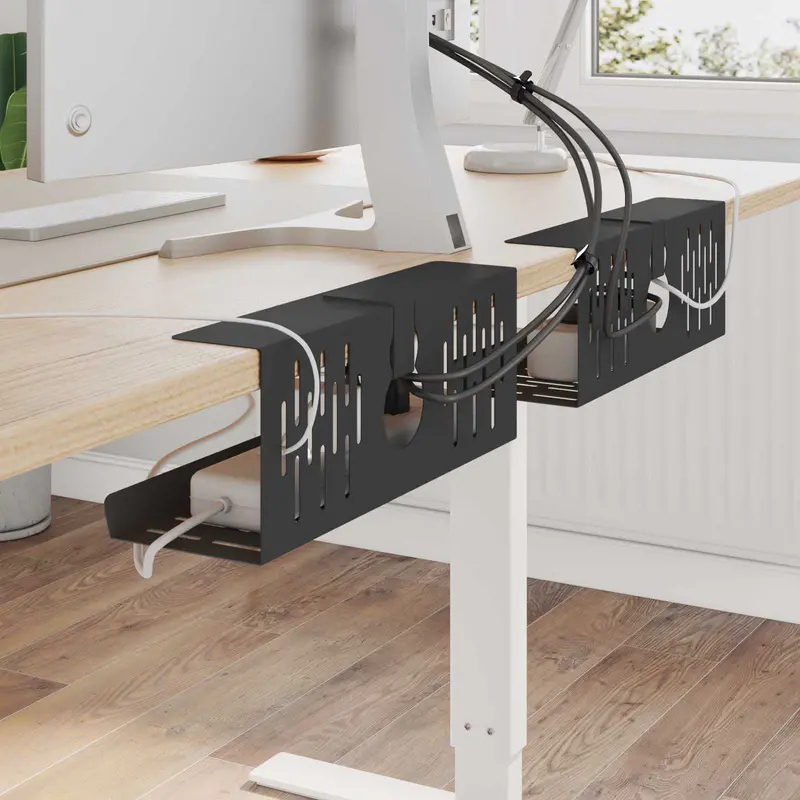 Vidaxl kabelgoot voor onder bureau 2 st zwart 35 x 12 x 13 cm staal