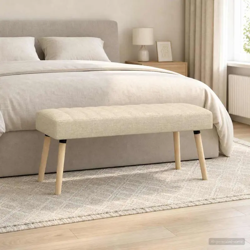 Vidaxl kanaal-geplooide bank crèmekleurig 110 x 40 x 46 cm stof