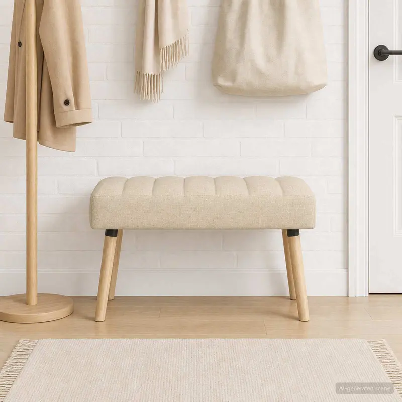Vidaxl kanaal-geplooide bank crèmekleurig 80 x 40 x 46 cm stof