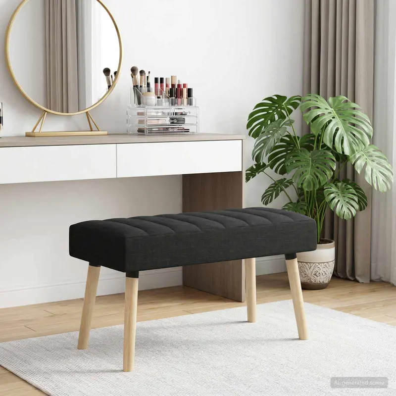 Vidaxl kanaal-geplooide bank zwart 80 x 40 x 46 cm stof