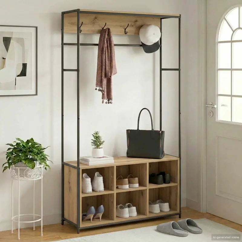 Vidaxl kapstok met schoenenbank artisanaal eiken 100 x 32 x 180,5 cm