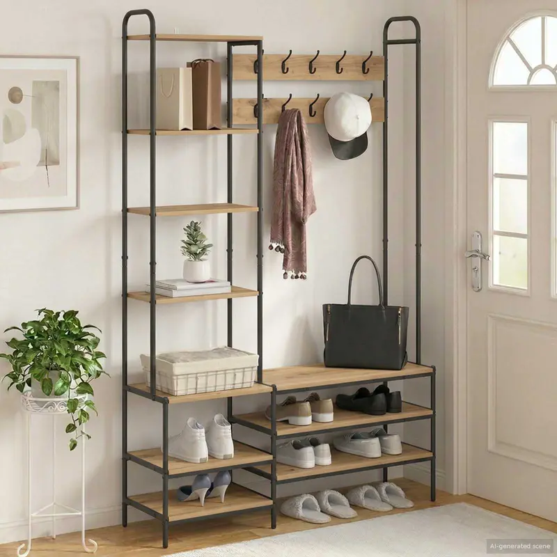 Vidaxl kapstok met schoenenbank artisanaal eiken 120,5 x 34 x 190 cm