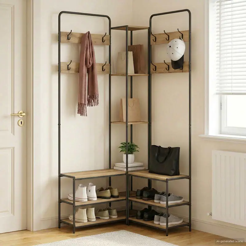Vidaxl kapstok met schoenenbank artisanaal eiken 143 x 30 x 199,5 cm