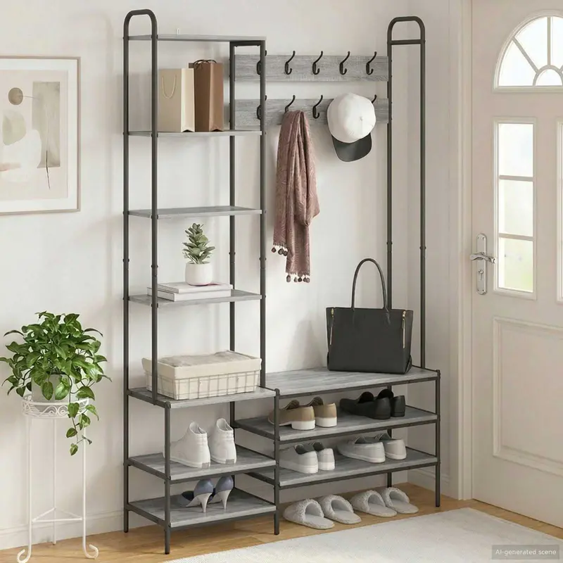 Vidaxl kapstok met schoenenbank grijs sonoma 120,5 x 34 x 190 cm