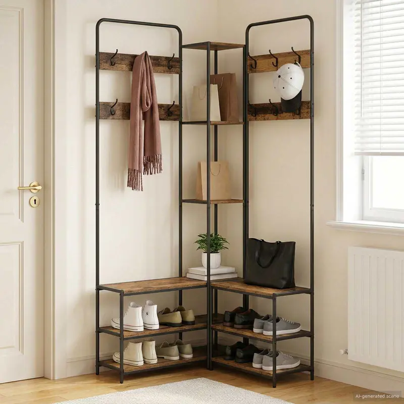 Vidaxl kapstok met schoenenbank oud hout 143 x 30 x 199,5 cm