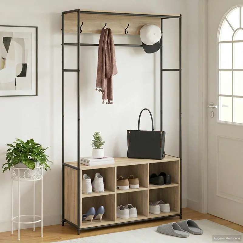 Vidaxl kapstok met schoenenbank sonoma eiken 100 x 32 x 180,5 cm