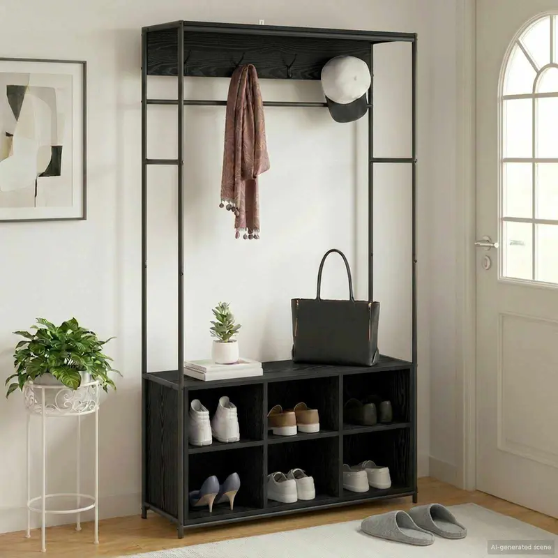 Vidaxl kapstok met schoenenbank zwart eiken 100 x 32 x 180,5 cm