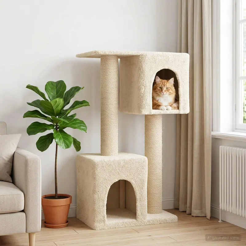 Vidaxl kattenboom met sisal krabpalen crèmekleurig 114 cm