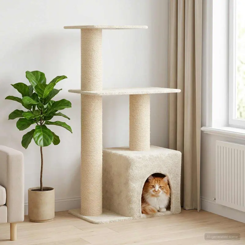Vidaxl kattenboom met sisal krabpalen crèmekleurig 133 cm