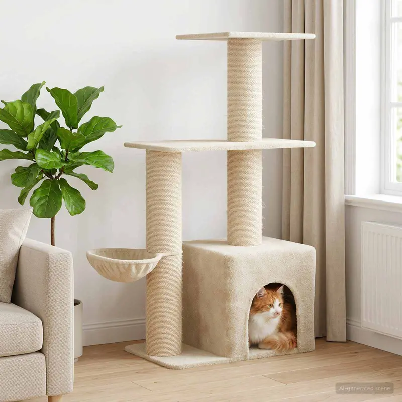 Vidaxl kattenboom met sisal krabpalen crèmekleurig 133 cm