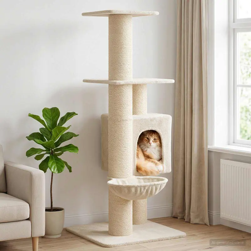 Vidaxl kattenboom met sisal krabpalen crèmekleurig 137 cm
