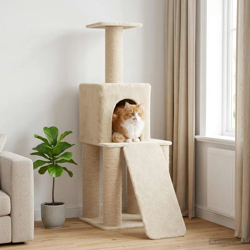 Vidaxl kattenboom met sisal krabpalen crèmekleurig 146 cm
