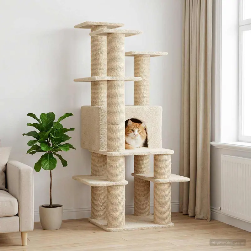 Vidaxl kattenboom met sisal krabpalen crèmekleurig 161 cm