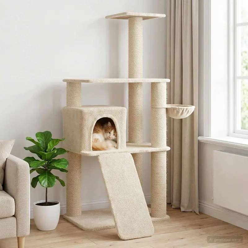 Vidaxl kattenboom met sisal krabpalen crèmekleurig 173 cm