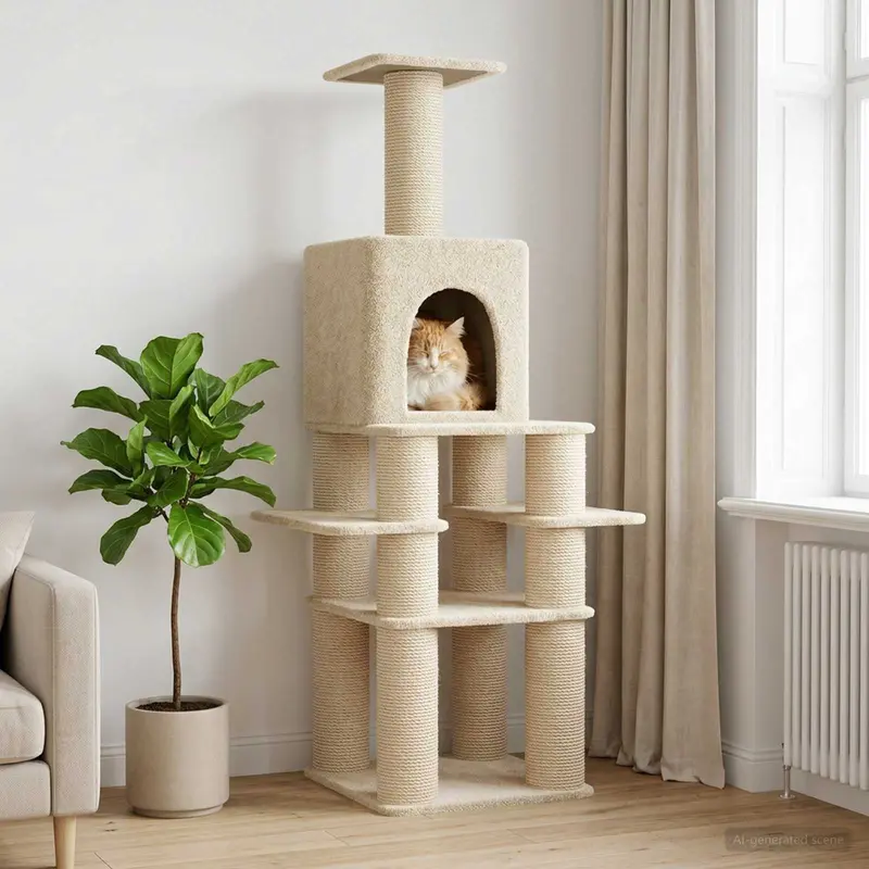 Vidaxl kattenboom met sisal krabpalen crèmekleurig 180 cm