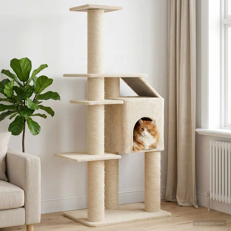Vidaxl kattenboom met sisal krabpalen crèmekleurig 183 cm