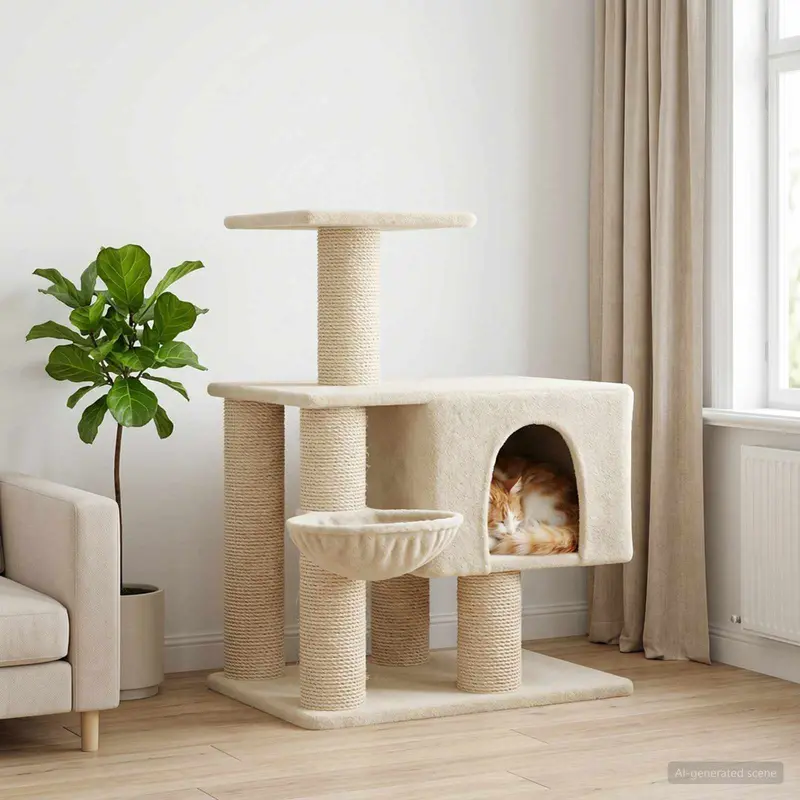 Vidaxl kattenboom met sisal krabpalen crèmekleurig 96 cm