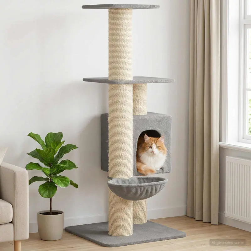 Vidaxl kattenboom met sisal krabpalen lichtgrijs 137 cm